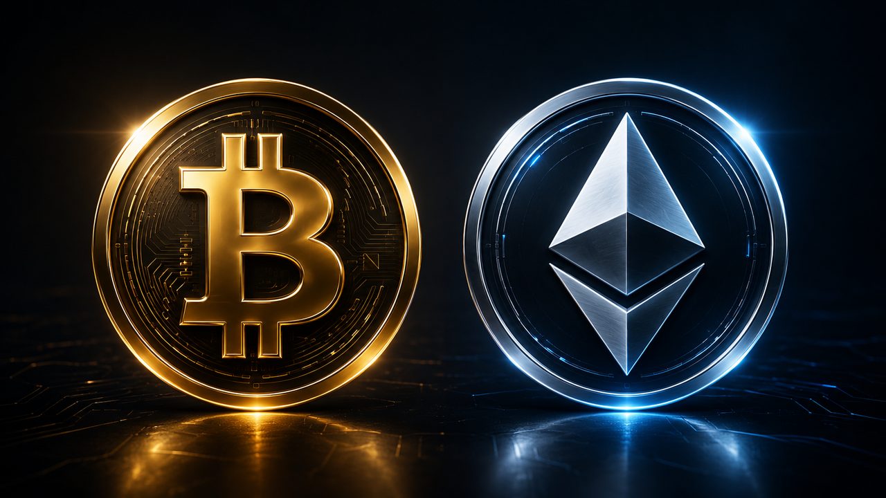 Monety Bitcoin i Ethereum — symbol tokenizacji aktywów cyfrowych